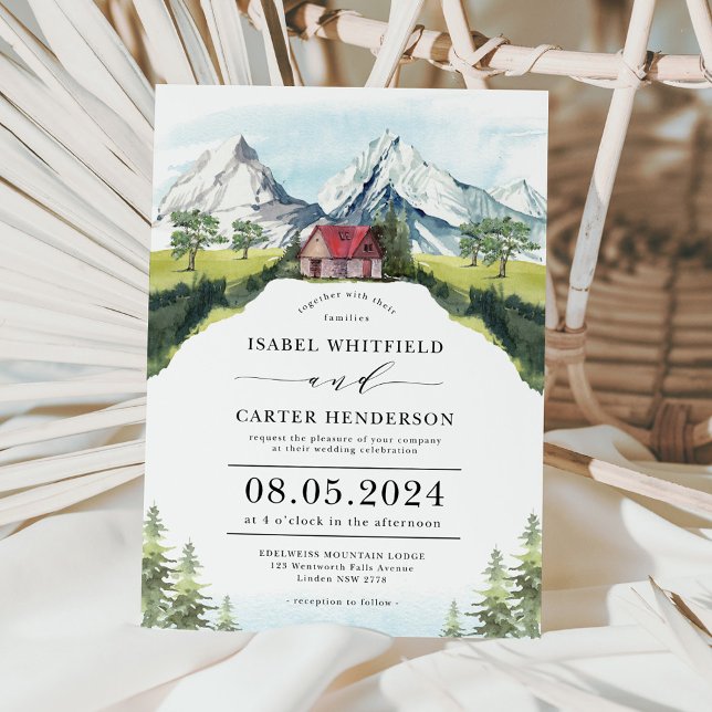Invitation Watercolor Mountain Rustic Forest Mariage Invitati (Créateur téléchargé)