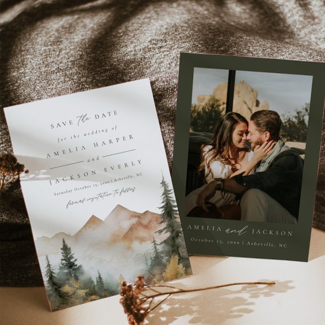 Invitation Watercolor Mountain Wedding Enregistrer La Date (Créateur téléchargé)