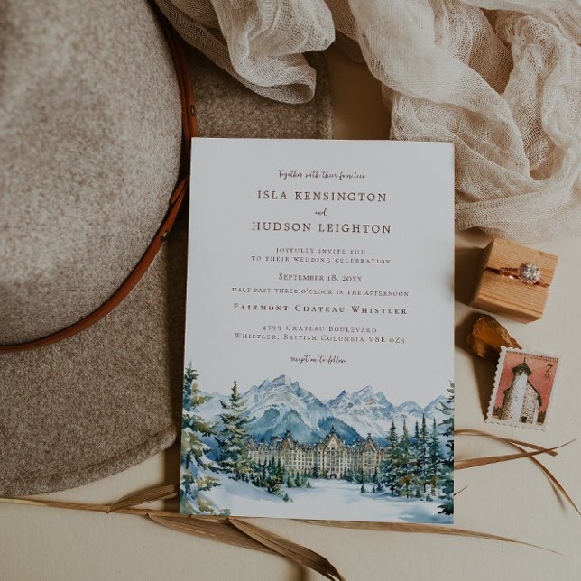 Invitation Watercolor Mountain | Whistler BC Wedding (Créateur téléchargé)