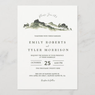 Invitation Watercolor Mountain Woodland Forest Wedding Invita