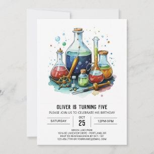 Invitation Watercolor Mystery Lab Scientifique Anniversaire