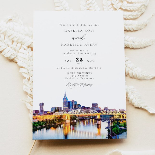 Invitation Watercolor Nashville Tennessee Skyline Mariage (Créateur téléchargé)