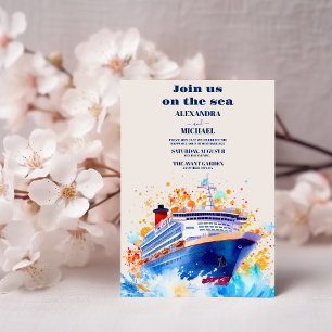 Invitation Watercolor Nautical Beach Cruise Palm Mariage