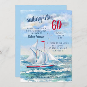 Invitation Watercolor Nautical Sailing Yacht 60e anniversaire