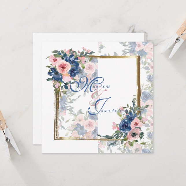 Invitation Watercolor Navy & Blush Mariage (Devant/Arrière en situation)