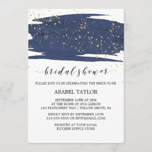 Invitation Watercolor Navy et Gold Sparkle Fête des mariées