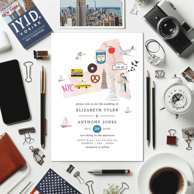 Invitation Watercolor New York USA Destination Wedding (New York Wedding)