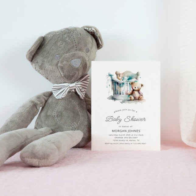Invitation Watercolor Nursery Teddy Bear Baby shower (Créateur téléchargé)