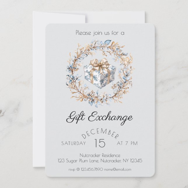 Invitation Watercolor Nutcracker jeu d'échange cadeau (Devant)