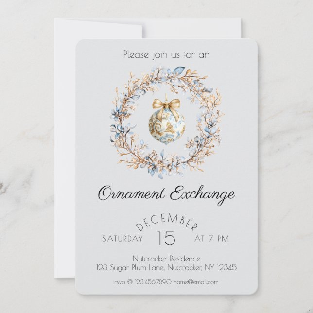 Invitation Watercolor Nutcracker Orament Exchange Party (Devant)
