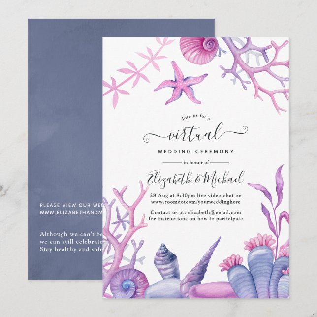 Invitation Watercolor Ocean Life Online Mariage virtuel (Devant / Derrière)
