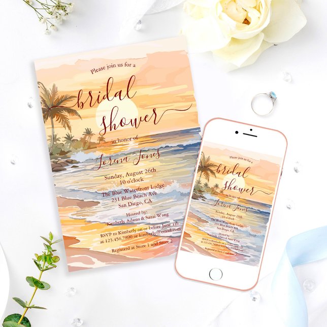 Invitation Watercolor Ocean Seaside Beach Bridal Shower (Créateur téléchargé)