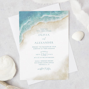 Invitation Watercolor Ocean Wave Beach Wedding