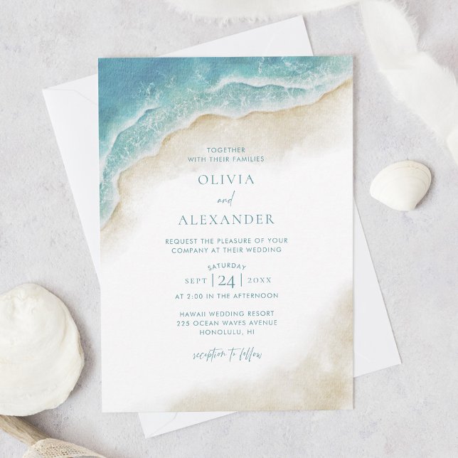 Invitation Watercolor Ocean Wave Beach Wedding (Créateur téléchargé)