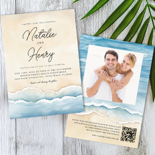 Invitation Watercolor Ocean Wave Beach Wedding Photo