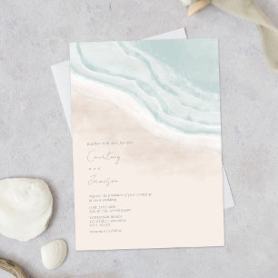 Invitation Watercolor Ocean Waves Beach Wedding