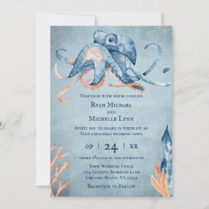 Invitation Watercolor Octopus All In One Beach Wedding