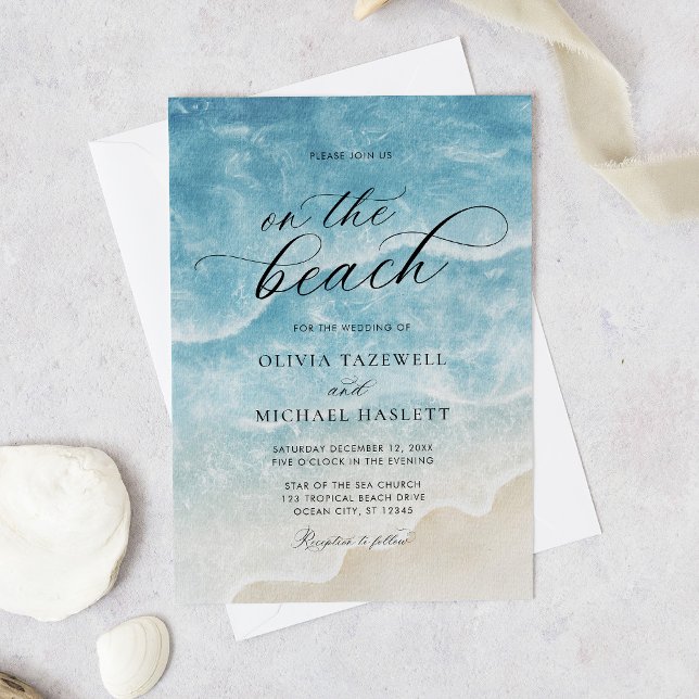 Invitation Watercolor On the Beach Elegant Script Wedding (Créateur téléchargé)