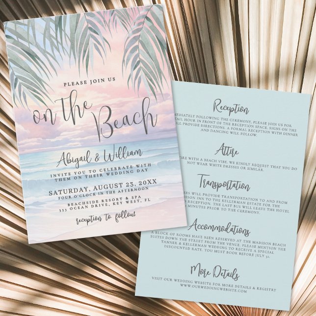 Invitation Watercolor On The Beach Wedding All In One (Watercolor On The Beach Wedding All In One Invitation)