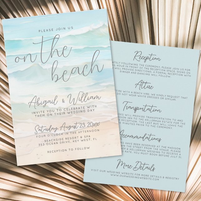 Invitation Watercolor On The Beach Wedding All In One (Watercolor On The Beach Wedding All In One Invitation)