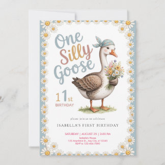 Invitation Watercolor One Silly Goose Wildflower 1st Birthday