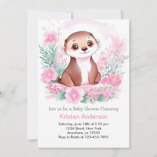 Invitation Watercolor Otter Dreamscape Girl Baby shower