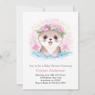 Invitation Watercolor Otter's Charm Girl Baby shower