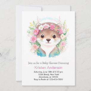 Invitation Watercolor Otter's Joy Girl Baby shower