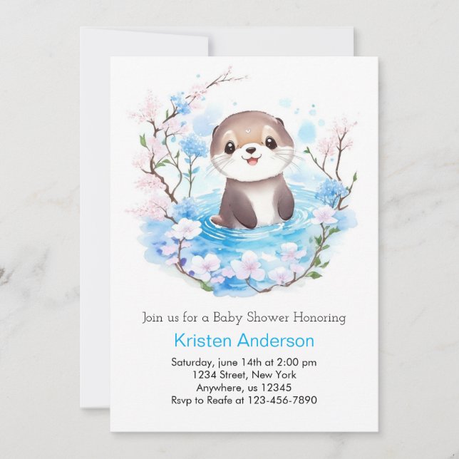 Invitation Watercolor Otter's Wonderland Boy Baby shower (Devant)