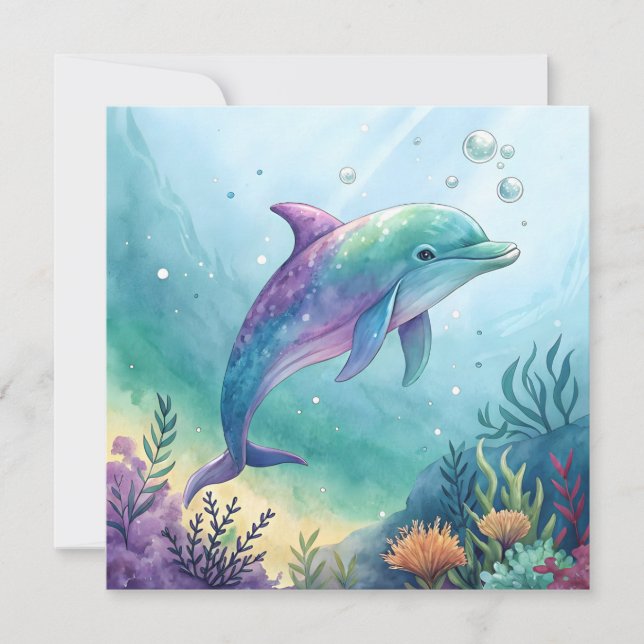 Invitation Watercolor painted dolphin (Devant)