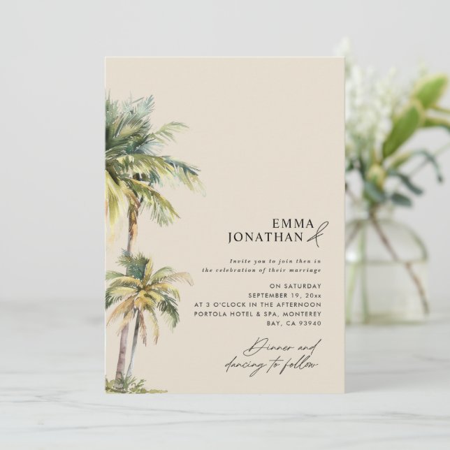 Invitation Watercolor Palm Tree Destination coastal Wedding  (Debout devant)