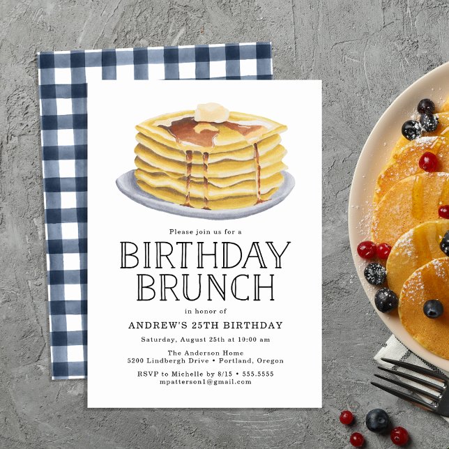 Invitation Watercolor Pancake Brunch fête d'anniversaire (Créateur téléchargé)