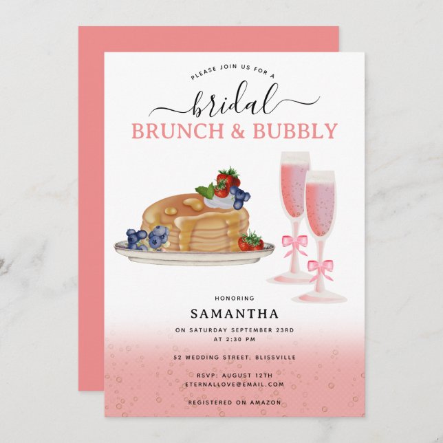 Invitation Watercolor Pancakes Brunch & Bubbly Bridal Shower (Devant / Derrière)