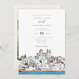 Invitation Watercolor Paros Grèce Skyline Travel Mariage