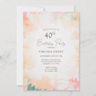 Invitation Watercolor Pastel Gold 40e fête d'anniversaire