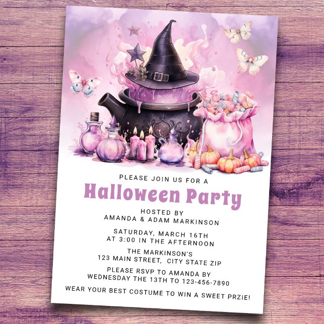 Invitation Watercolor Pastel Purple et Pink Halloween Party (Créateur téléchargé)