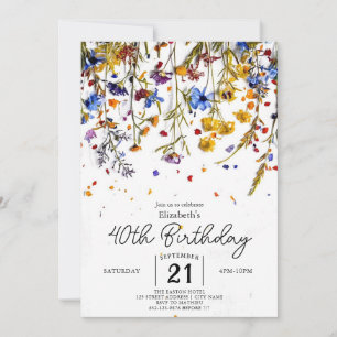 Invitation Watercolor Pastels Fleurs sauvages 40e anniversair