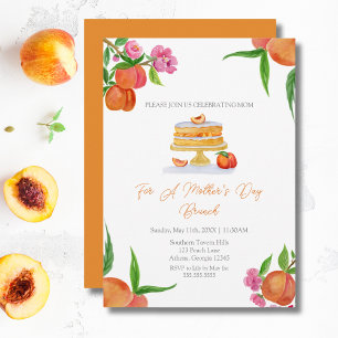 Invitation Watercolor Peach Cake Blossoms Fête des Mères Brun