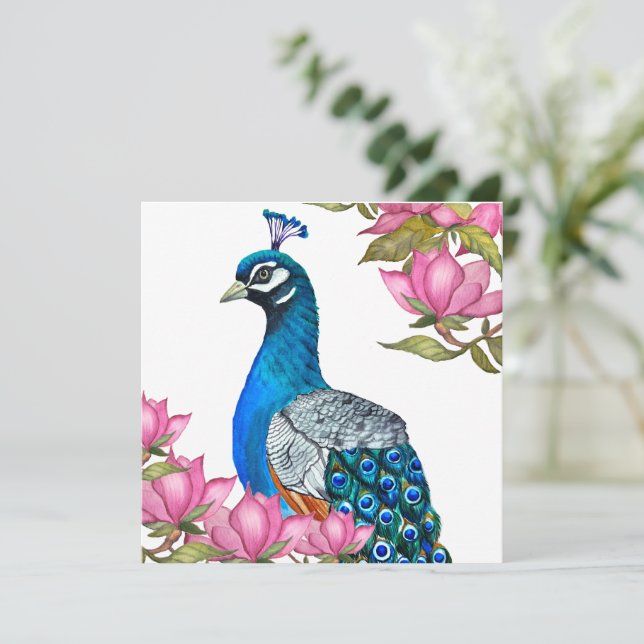 Invitation Watercolor peacock (Debout devant)