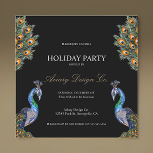 Invitation Watercolor Peacock Corporate Christmas Party