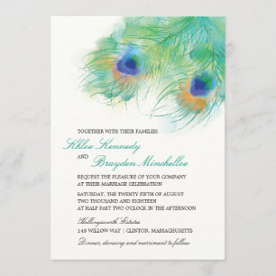 Invitation Watercolor Peacock Feather Wedding