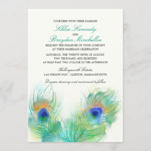 Invitation Watercolor Peacock Feather Wedding