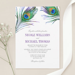 Invitation Watercolor Peacock Feather Wedding