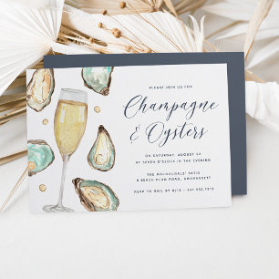 Invitation Watercolor Pearl Champagne & Oysters Party