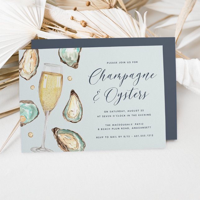 Invitation Watercolor Pearl Champagne & Oysters Party (Créateur téléchargé)