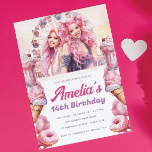 Invitation Watercolor Personnalisé Rollercoaster Party