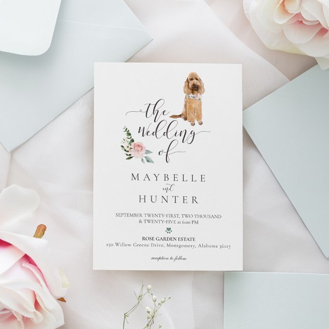 Invitation Watercolor Pet Chien Rose Floral (Watercolor Pet Dog Floral Rose Invitation)