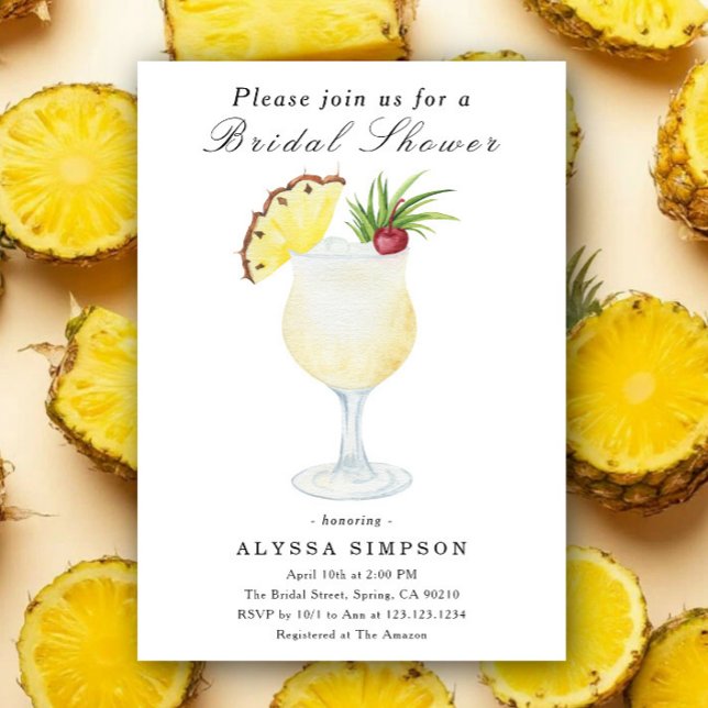 Invitation Watercolor Pina Colada Cocktail Bridal Shower (Créateur téléchargé)