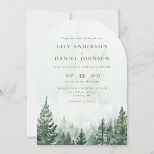 Invitation Watercolor Pine Forest QR Code Mariage Arch Photo