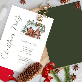Invitation Watercolor Pine Tree Christmas Dinner
